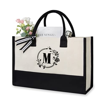 TOPDesign Initial Canvas Tote Bag, Personalized Present Bag, Suitable for Wedding, Birthday, Beach, ...