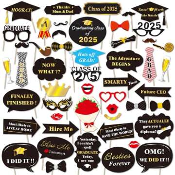 Graduation Photo Booth Props (50Count), Konsait Large Graduation Photo Props Class of 2025 Grad Deco...