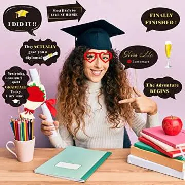 Graduation Photo Booth Props (50Count), Konsait Large Graduation Photo Props Class of 2025 Grad Decor with Sticks for Kids Boy Girl, Black and Gold, for Graduation Party Favors Supplies Decorations