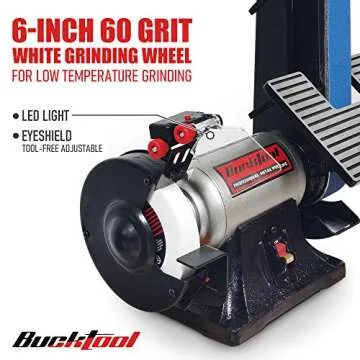 Bucktool Combo 2" x 42" Belt Sander 6" Bench Grinder, Knife Sharpener with Large Work Table BG2600 Upgraded Model