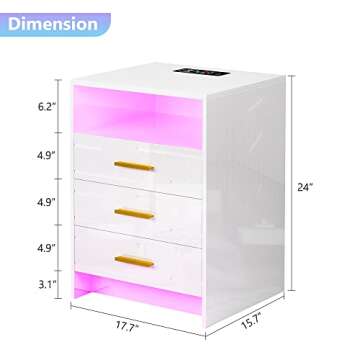 HNEBC RGB LED Nightstand with Wireless Charging Station, Smart Night Stand with Motion Sensor Lights...