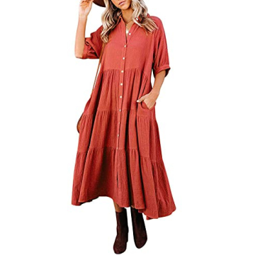 R.Vivimos Women's Casual Summer Cotton Midi Dress with Pockets