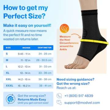 Modvel Foot & Ankle Brace Socks for Sprained Ankle Compression Sleeve - Plantar Fasciitis Relief Brace, Foot Support for Women & Men - Tendonitis & Arthritis Foot Sleeve, Stabilizing Ankle Wrap