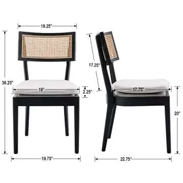 ZHENGHAO Farmhouse Dining Chairs Set of 4, French Country Rattan Cane Back Kitchen Chairs Upholstered Comfy Chairs Retro Chairs with Wood Legs for Dining Room/Restaurant, Black