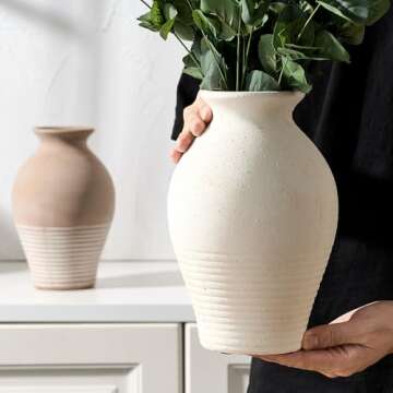 LUKA Rustic Farmhouse Ceramic Vase for Home Decor
