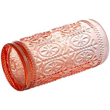 Bekith 6 Pack 12 oz Highball Glasses, Romantic Tall Drinking Glasses, Embossed Glass Cups for Beverage, Beer, Soda, Iced Tea, Cocktails, Vintage Glassware Set for Dinner Parties, Bars, Pink