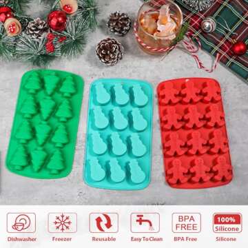 Kamehame Christmas Ice Cube Molds, Silicone Ice Molds with Shape Gingerbread Snowman Christmas Tree,...