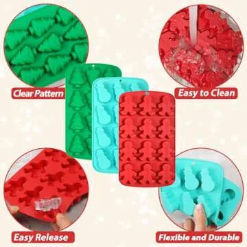 Kamehame Christmas Ice Cube Molds, Silicone Ice Molds with Shape Gingerbread Snowman Christmas Tree, Chocolate Dessert Baking Molds