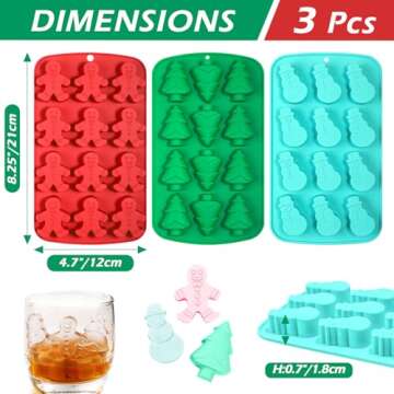 Kamehame Christmas Ice Cube Molds, Silicone Ice Molds with Shape Gingerbread Snowman Christmas Tree, Chocolate Dessert Baking Molds