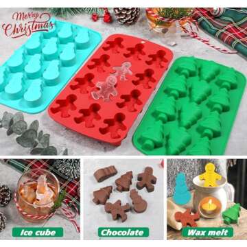 Kamehame Christmas Ice Cube Molds, Silicone Ice Molds with Shape Gingerbread Snowman Christmas Tree, Chocolate Dessert Baking Molds