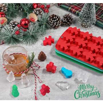 Kamehame Christmas Ice Cube Molds, Silicone Ice Molds with Shape Gingerbread Snowman Christmas Tree, Chocolate Dessert Baking Molds