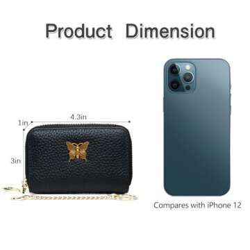 imeetu RFID Credit Card Holder for Women Genuine Leather Card Case Wallet with Zipper and Removable Keychain (Pink)