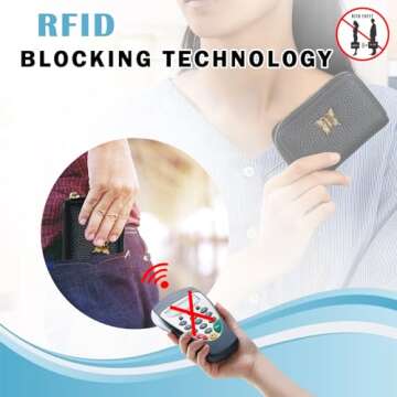 imeetu RFID Credit Card Holder for Women Genuine Leather Card Case Wallet with Zipper and Removable Keychain (Pink)