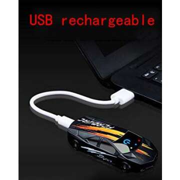 Dual Arc Plasma Lighter Windproof Battery Indicator Touch-Start Lighter with LED Light USB Rechargeable Car Shape Cool Novelty Electric Lighter (Black)