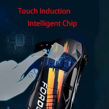 Dual Arc Plasma Lighter Windproof Battery Indicator Touch-Start Lighter with LED Light USB Rechargeable Car Shape Cool Novelty Electric Lighter (Black)