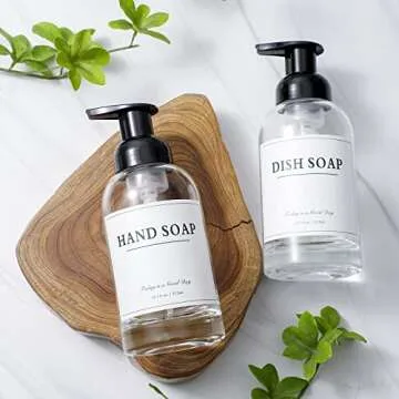 rejomiik Foaming Soap Dispenser Thick Glass Foam for Bathroom or Kitchen Sink, 12.7 oz Clear Pump Bottles for Hand soap, Body Wash, Black 2 Pack