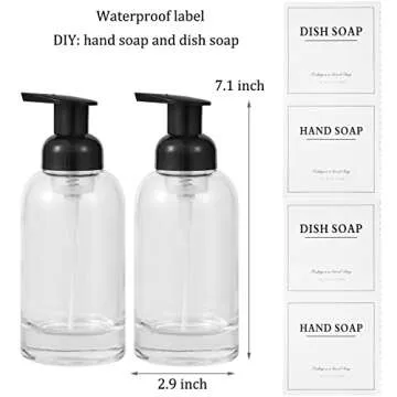 rejomiik Foaming Soap Dispenser Thick Glass Foam for Bathroom or Kitchen Sink, 12.7 oz Clear Pump Bottles for Hand soap, Body Wash, Black 2 Pack