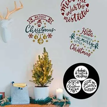 25pcs Christmas Stencils for Painting, 4inch Reusable Christmas Templates Merry Christmas Stencils for Drawing on Cookies Wood Sign Canvas Window Fabric Paper Crafts (Round)
