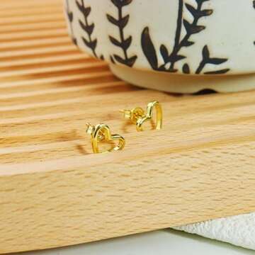 ToHeart Gold Heart Stud Earrings, Hypoallergenic Small For Women Hollow Sweet Love Studs Earrings