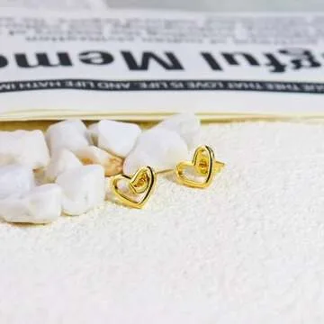 ToHeart Gold Heart Stud Earrings, Hypoallergenic Small For Women Hollow Sweet Love Studs Earrings