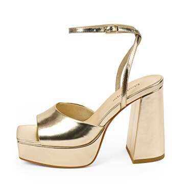 Modatope Platform Sandals for Women - Stylish Gold Chunky Heels