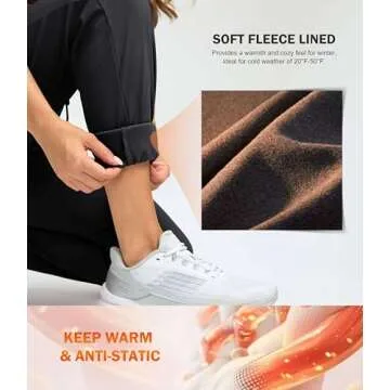 G Gradual Women's Fleece Lined Joggers 28"/30"/32" High Waisted Sweatpants Water Resistant Thermal Warm Pants Zipper Pockets(Black,30-Medium)