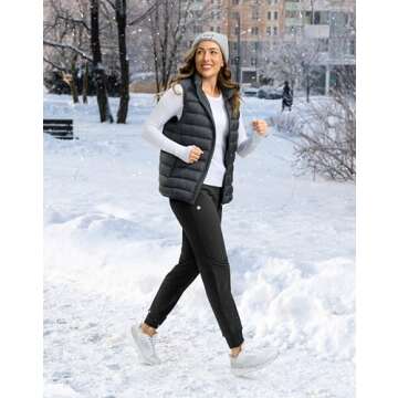 G Gradual Women's Fleece Lined Joggers 28"/30"/32" High Waisted Sweatpants Water Resistant Thermal Warm Pants Zipper Pockets(Black,30-Medium)