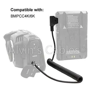 Alvin's Cables BMPCC 4K 6K to D Tap Power Cable for Blackmagic Pocket Cinema Camera 4K| 6K| pro Weipu 2 Pin Female to P Tap Coiled Cable