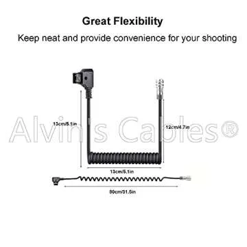 Alvin's Cables BMPCC 4K 6K to D Tap Power Cable for Blackmagic Pocket Cinema Camera 4K| 6K| pro Weipu 2 Pin Female to P Tap Coiled Cable