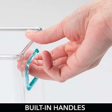 mDesign Deep Plastic Kitchen Pantry, Cabinet, Refrigerator, Freezer Food Storage Bin Container with Handles - Organizer for Fruit, Yogurt, Snacks, Pasta - 10" Long, 4 Pack - Clear/Blue