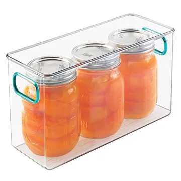 mDesign Deep Plastic Kitchen Pantry, Cabinet, Refrigerator, Freezer Food Storage Bin Container with Handles - Organizer for Fruit, Yogurt, Snacks, Pasta - 10" Long, 4 Pack - Clear/Blue