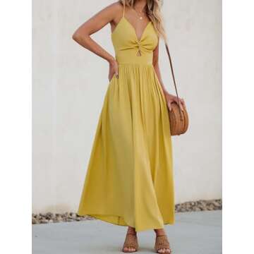 CUPSHE Women's V Neck Twisted Sleeveless Cutout Beach Summer Maxi Dress Yellow, M