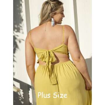 CUPSHE Women's V Neck Twisted Sleeveless Cutout Beach Summer Maxi Dress Yellow, M