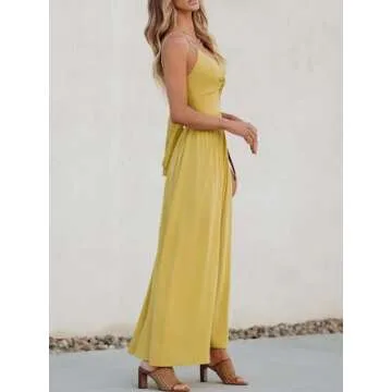 CUPSHE Women's V Neck Twisted Sleeveless Cutout Beach Summer Maxi Dress Yellow, M