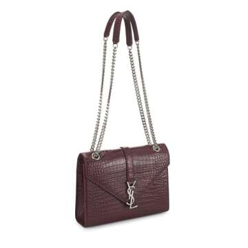 Yves Saint Laurent Pre-Loved Burgundy Embossed Envelope Chain Shoulder Bag