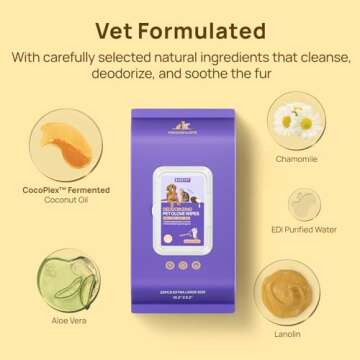 HICC PET Cleaning & Deodorizing Bathing Wipes for Dogs and Cats, Nourish Fur Coconut Oil Grooming Wipes for Dog/Cat, Pet Bathing Gloves Wipes for Daily Care and Traveling, Hypoallergenic