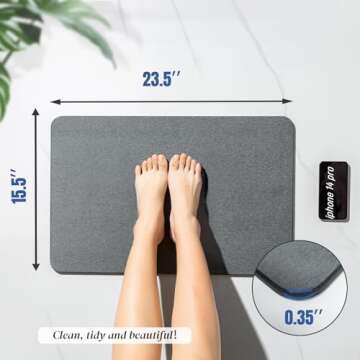 Plentio Stone Bath Mat, Non-Slip Natural Diatomaceous Earth Bath Mat, 23.5" x 15.5" Bath Stone Mat, ...