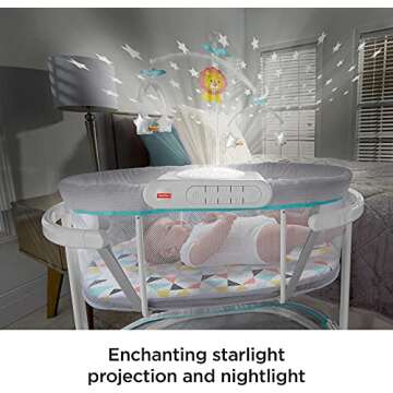 Fisher-Price Baby Bedside Sleeper Soothing Motions Bassinet with Lights Music Vibrations & Toy Mobile for Newborns 0+ Months, Windmill