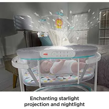 Fisher-Price Baby Bedside Sleeper Soothing Motions Bassinet with Lights Music Vibrations & Toy Mobile for Newborns 0+ Months, Windmill