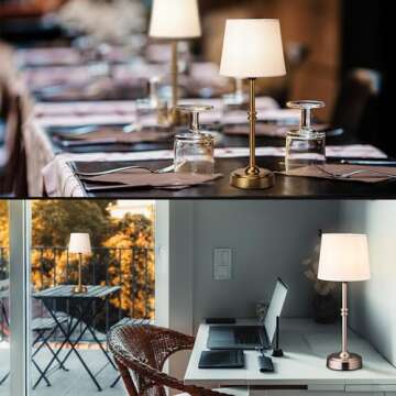 O’Bright Seraph - Cordless LED Table Lamp with Dimmer, Built-in Rechargeable Battery, 3-Level Brightness, Patio Table Lamp, Bedside Night Lamp, Ambient Light for Restaurant, Brushed Nickel