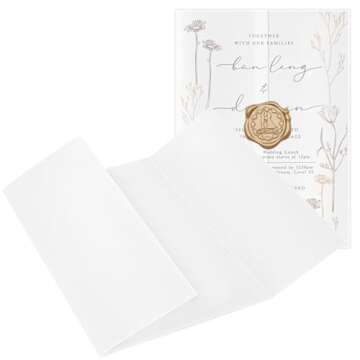 Jutieuo 100 Pack Luxury Pre-Folded Vellum Jackets for 5x7 Invitations, Semi-Clear 115GSM Vellum Pape...