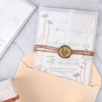 Jutieuo 100 Pack Luxury Pre-Folded Vellum Jackets for 5x7 Invitations, Semi-Clear 115GSM Vellum Paper 5x7 Jackets for Wedding Invitations Wraps