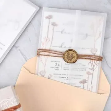 Jutieuo 100 Pack Luxury Pre-Folded Vellum Jackets for 5x7 Invitations, Semi-Clear 115GSM Vellum Paper 5x7 Jackets for Wedding Invitations Wraps