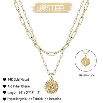 Ursteel Layered Initial Necklace for Women in Gold