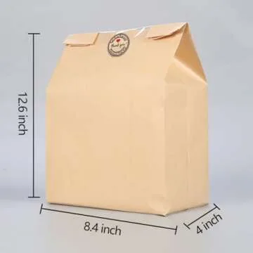 GRANDAN 25 Packs Large Paper Bread Bags for Homemade Bread, Kraft Paper Bakery Bags with Window for Sourdough Toast Packing Storage, Baked Loaf Gifting Bag Bonus Label Seal Stickers 12.6x8.3x4.0 inch