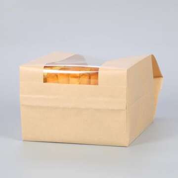 GRANDAN 25 Packs Large Paper Bread Bags for Homemade Bread, Kraft Paper Bakery Bags with Window for Sourdough Toast Packing Storage, Baked Loaf Gifting Bag Bonus Label Seal Stickers 12.6x8.3x4.0 inch
