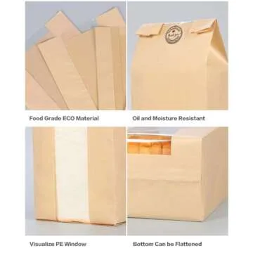GRANDAN 25 Packs Large Paper Bread Bags for Homemade Bread, Kraft Paper Bakery Bags with Window for Sourdough Toast Packing Storage, Baked Loaf Gifting Bag Bonus Label Seal Stickers 12.6x8.3x4.0 inch