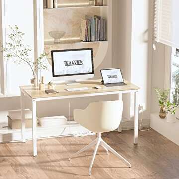 Teraves Computer Desk/Dining Table Office Desk Sturdy Writing Workstation for Home Office(55.11“, ...