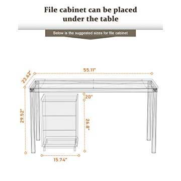 Teraves Computer Desk/Dining Table Office Desk Sturdy Writing Workstation for Home Office(55.11“, Beige + White Frame)