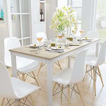 Teraves Computer Desk/Dining Table Office Desk Sturdy Writing Workstation for Home Office(55.11“, Beige + White Frame)